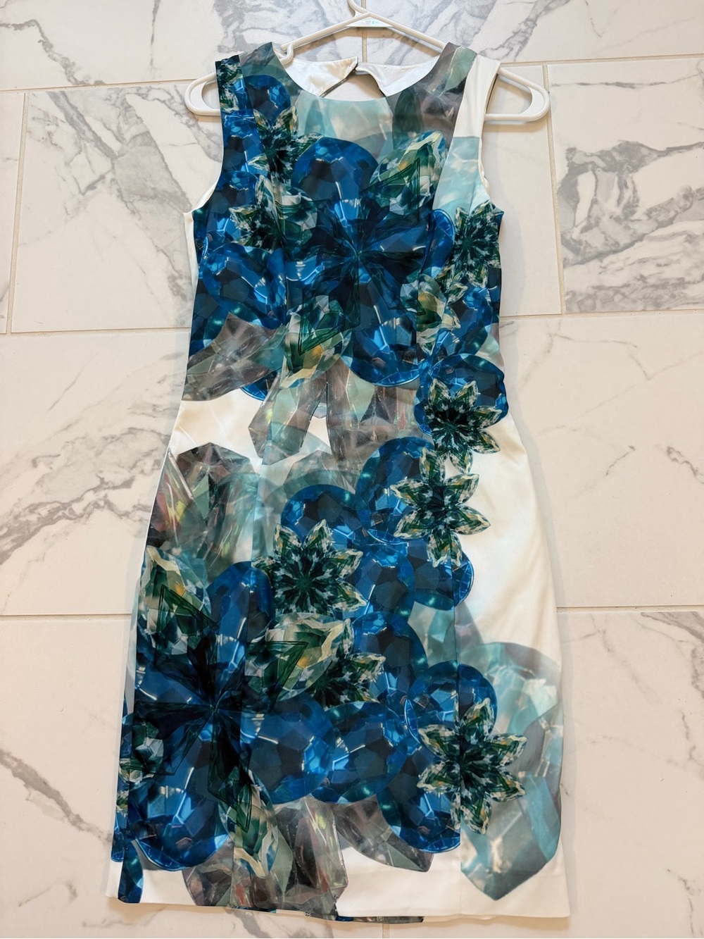 H&M White Dress with Blue Floral Crystal Print